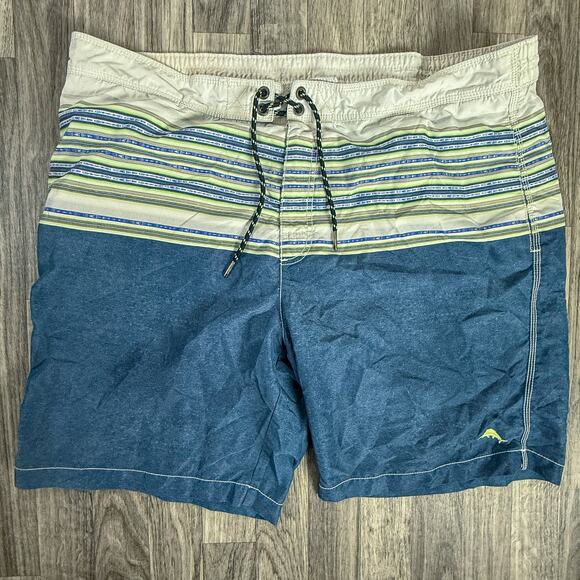 Tommy Bahama Men’s Swim Trunks Blue Stripe Board Shorts Drawstring Liner Surf - Picture 1 of 5